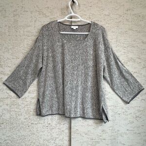 Pure Jill J. Jill Women's Linen Blend Top Round Neck Side Slits Grey Oversized